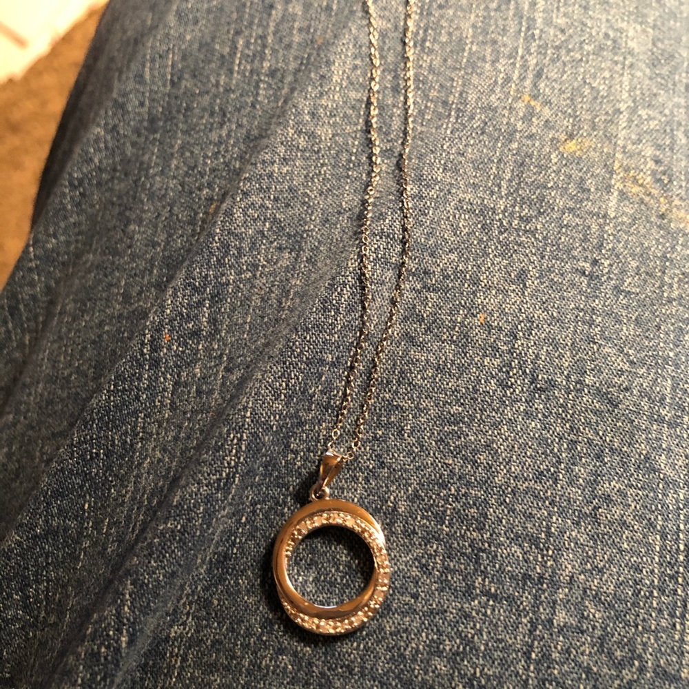 NWOT Double Circle Genuine Diamond & Sterling Silver Pendant/Chain - Picture 6 of 7